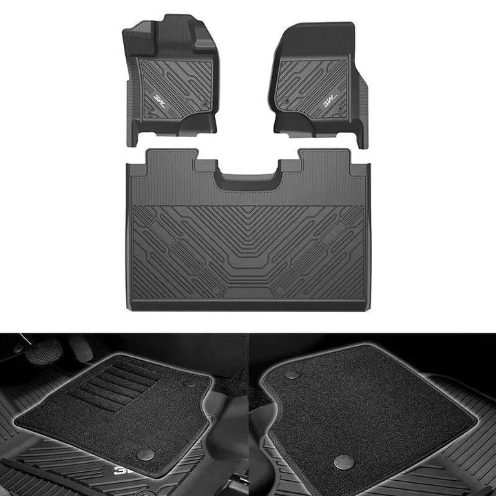 3W Custom Floor Mats Ford F250 F350 F450 F550 2017-2024 Super Duty CrewCab with Under Seat Storage F150 2015-2024 Vehicles & Parts 3W F150 1st&2nd Row with Front Carpets 