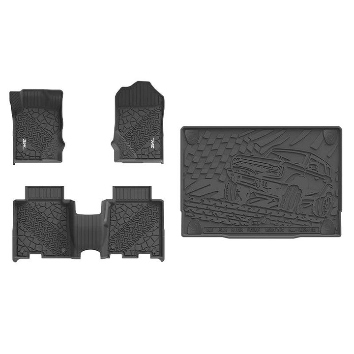 3W Ford Bronco 4-Door 2021-2024 Floor Mats / Trunk Mat TPE Material & All-Weather Protection Vehicles & Parts 3Wliners 2021-2024 Bronco 2021-2024 1st&2nd Row Mats+Trunk Mat